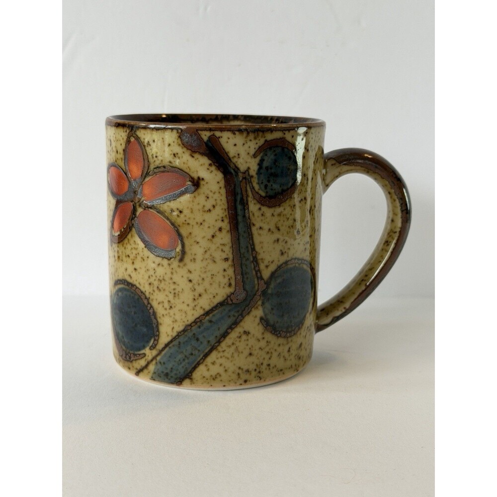Vintage Otagiri Style Floral Speckled Mug Stoneware Coffee Cup Artistic Painted